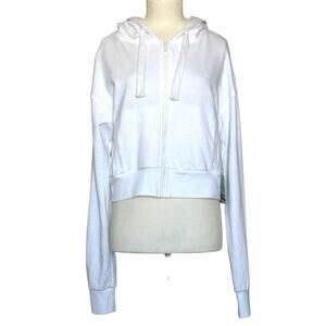 NWT Sandy Beach Women’s Cropped Zip Hoodie White Cotton Blend Size Small